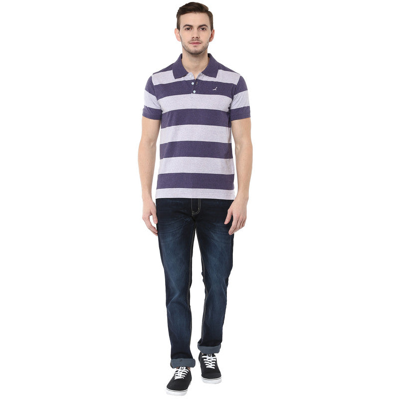Men's Polo Collar T-Shirt - Grey & Charcoal Melange