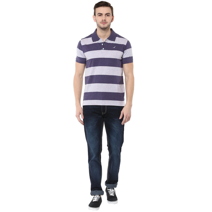 Men's Polo Collar T-Shirt - Grey & Charcoal Melange