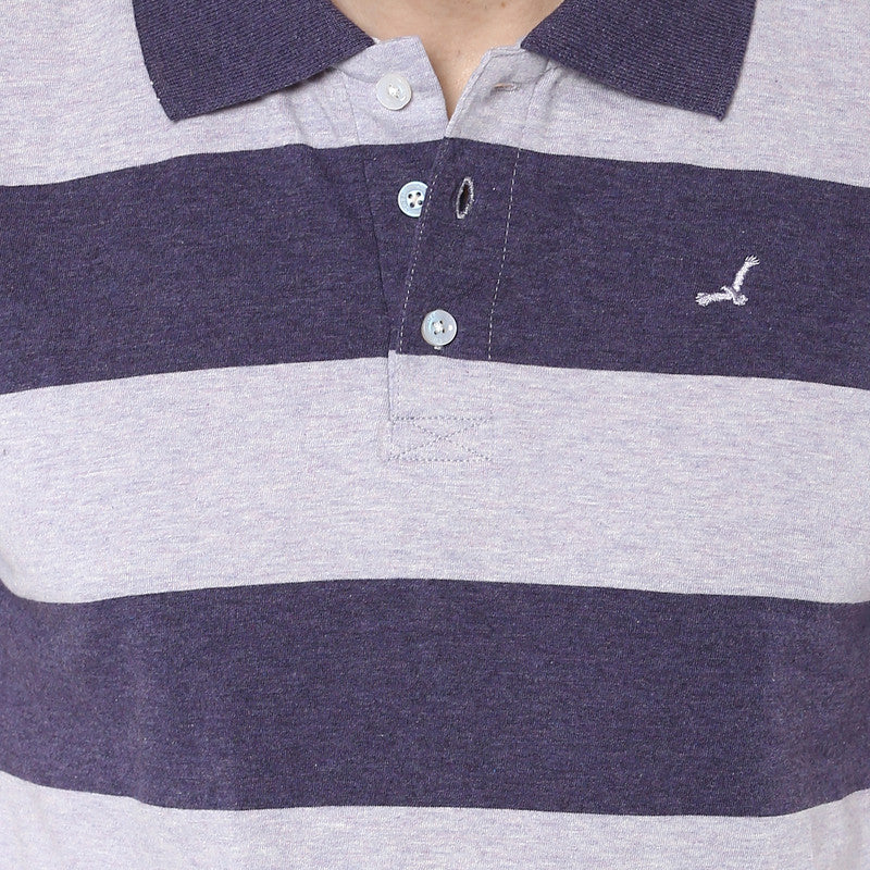 Men's Polo Collar T-Shirt - Grey & Charcoal Melange