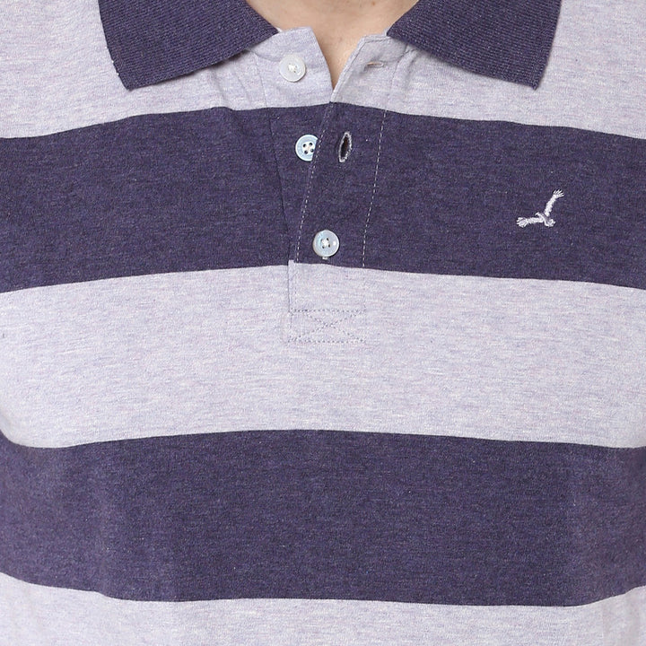 Men's Polo Collar T-Shirt - Grey & Charcoal Melange