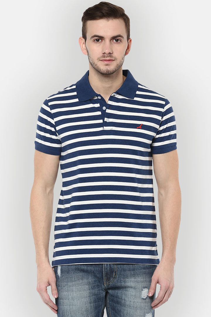 Men's Polo Half Sleeves Striped T Shirt 100% Cotton