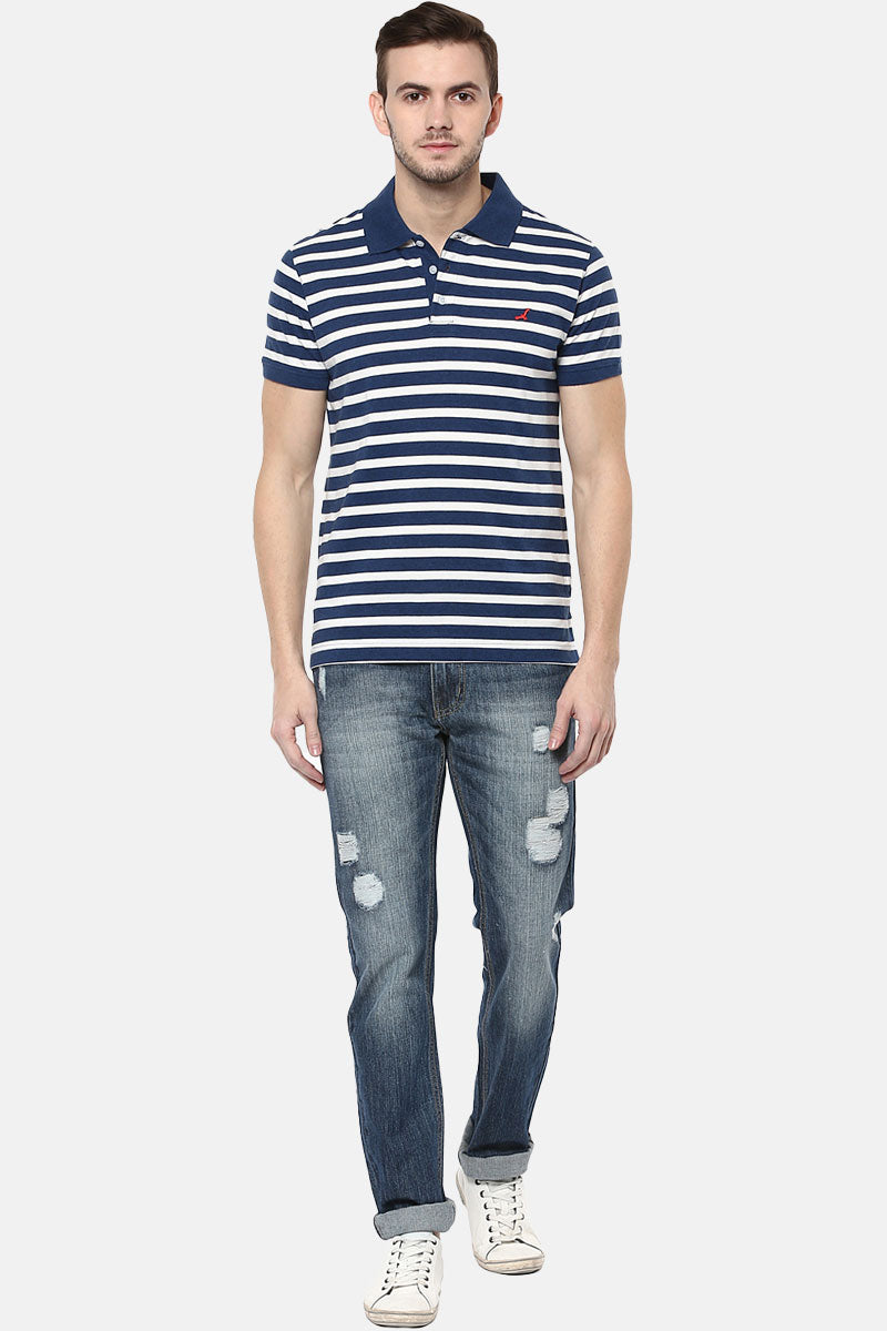 Men's Polo Half Sleeves Striped T Shirt 100% Cotton