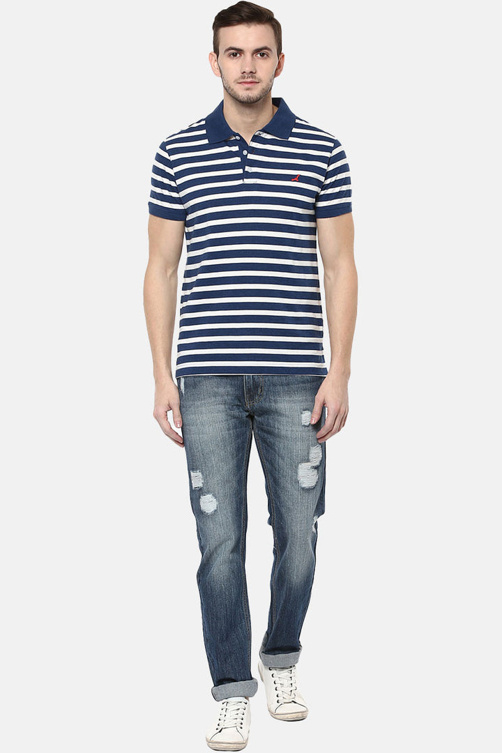 Men's Polo Half Sleeves Striped T Shirt 100% Cotton