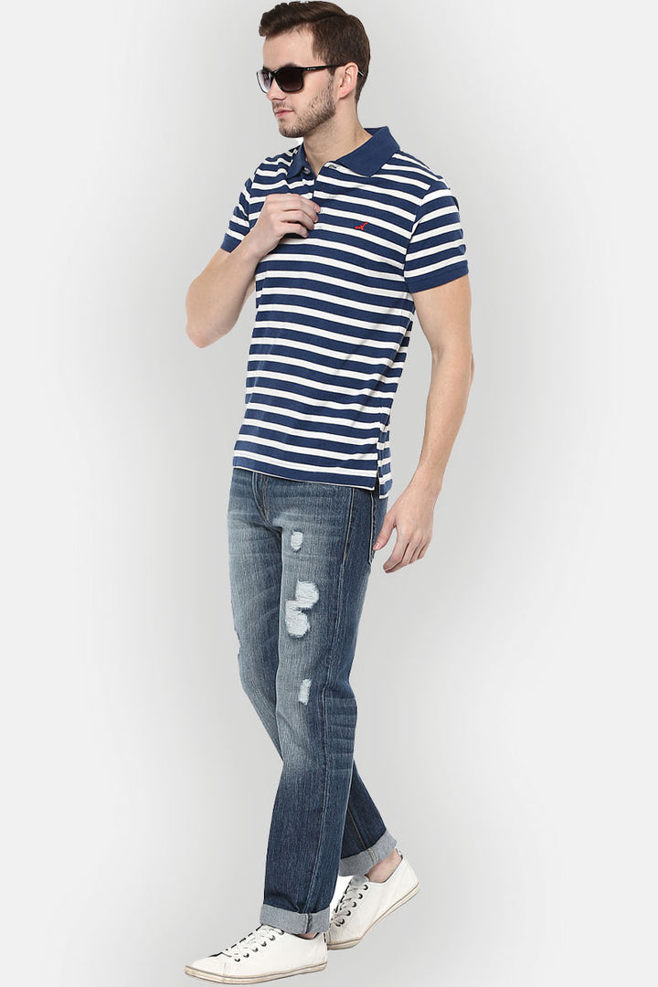 Men's Polo Half Sleeves Striped T Shirt 100% Cotton