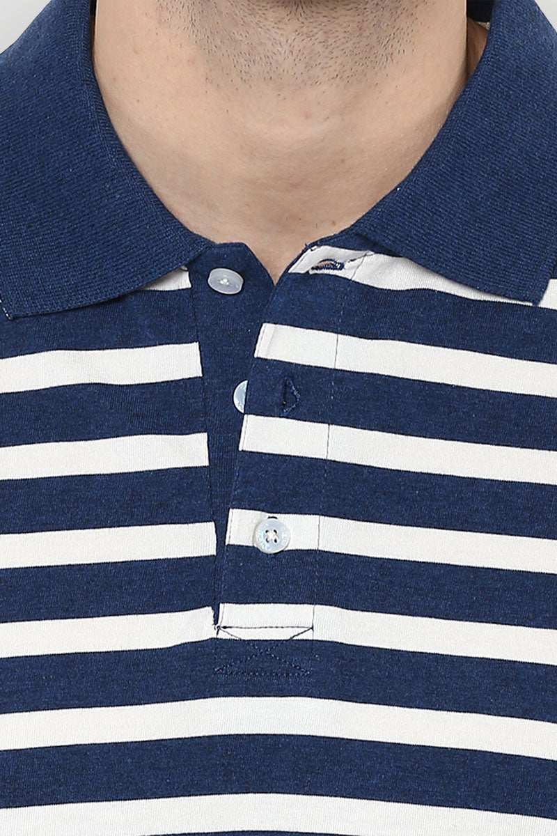 Men's Polo Half Sleeves Striped T Shirt 100% Cotton