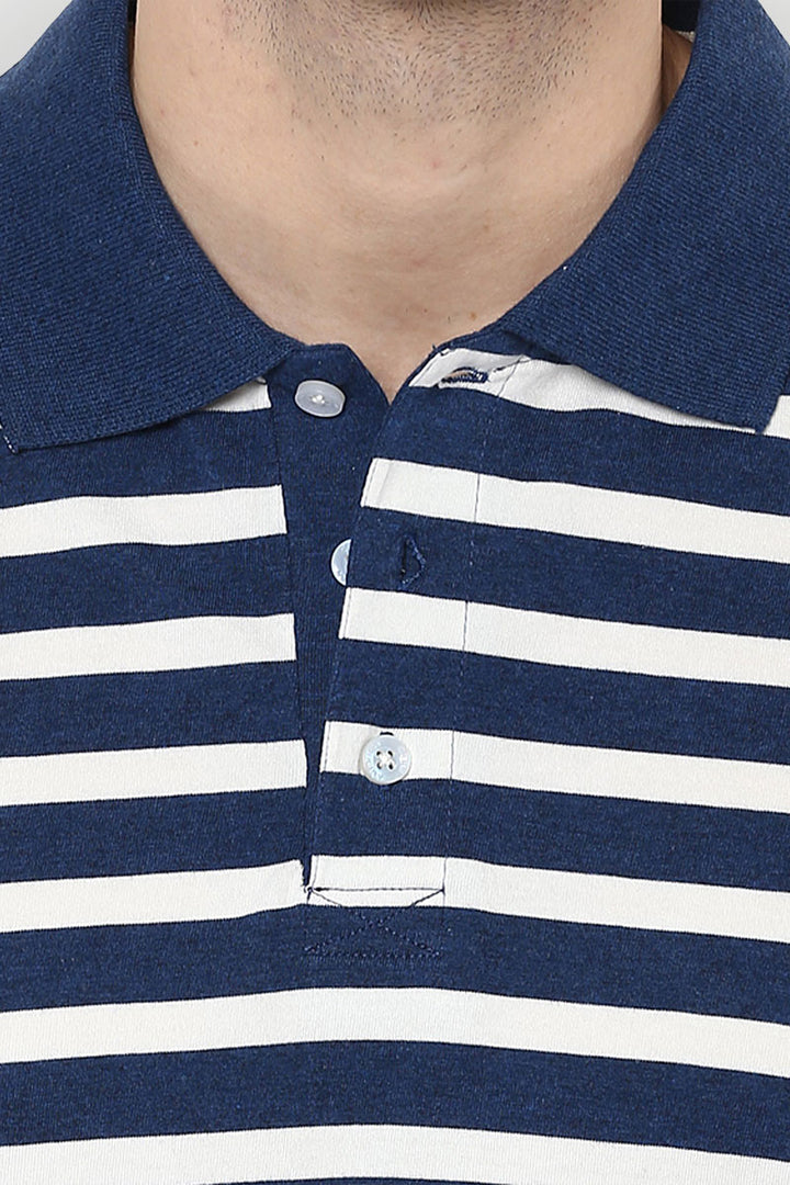 Men's Polo Half Sleeves Striped T Shirt 100% Cotton