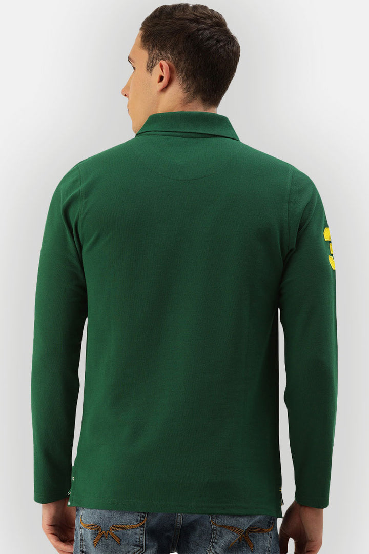 Men's Polo Collar Full Sleeves T-Shirt - Dark Green