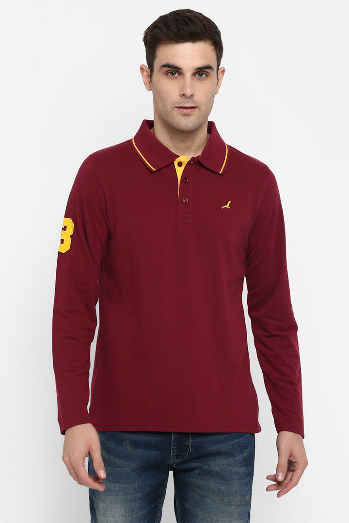 Men's Polo Collar Full Sleeves T-Shirt - Maroon