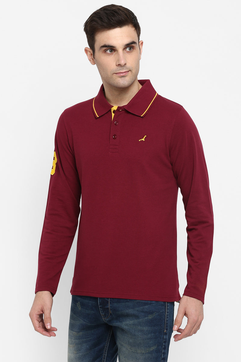 Men's Polo Collar Full Sleeves T-Shirt - Maroon