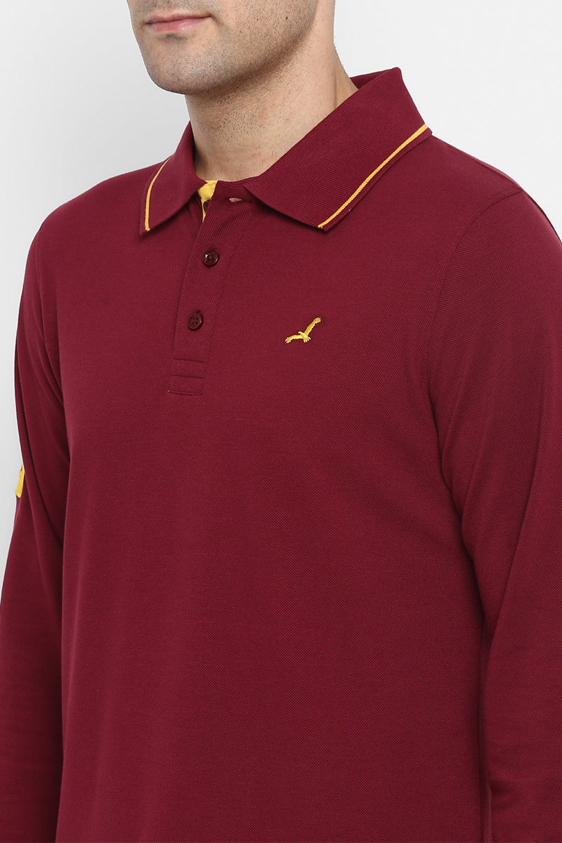 Men's Polo Collar Full Sleeves T-Shirt - Maroon