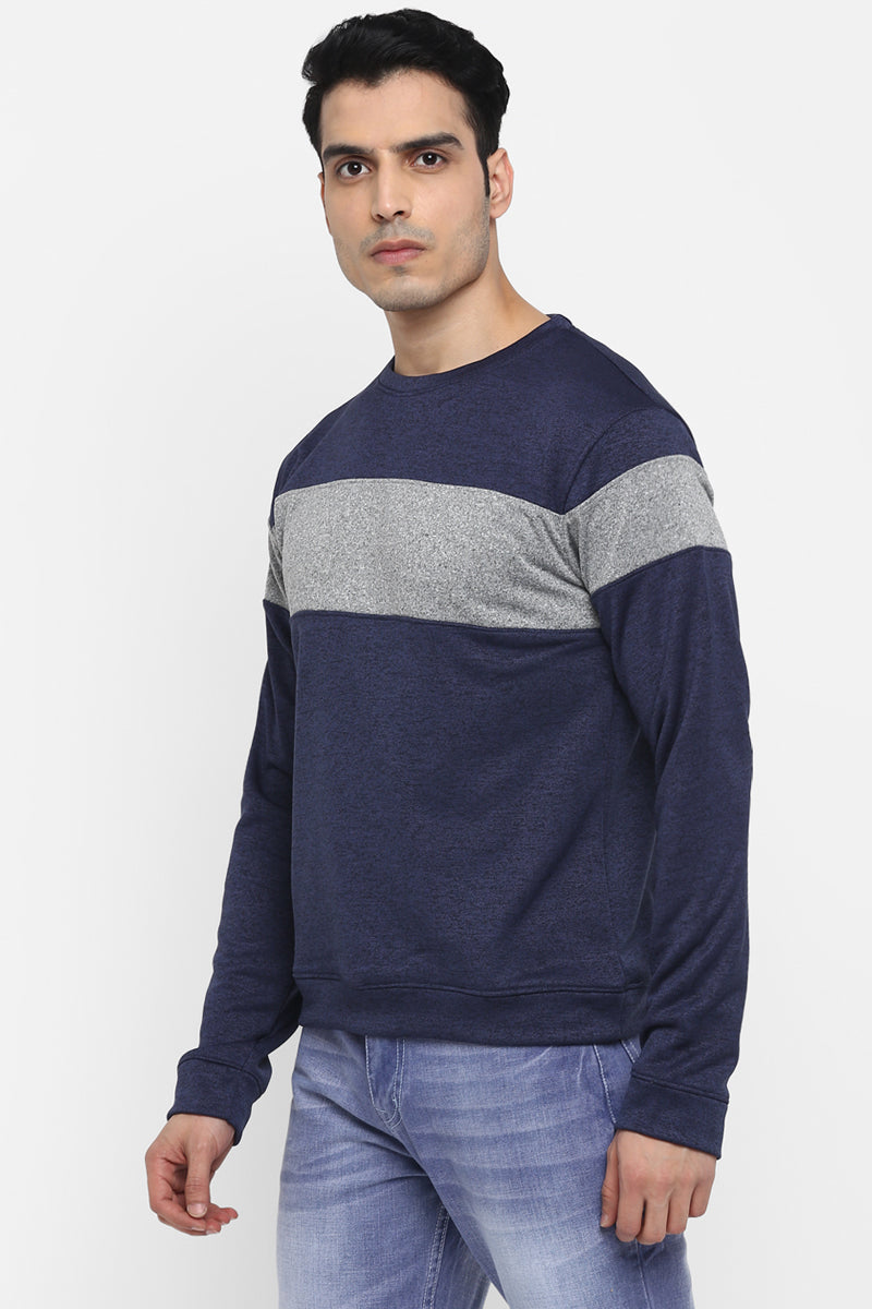 Men's Full Sleeves ColorBlock Round Neck Sweatshirt - Navy Melange