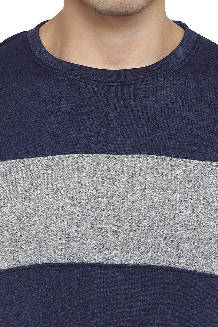 Men's Full Sleeves ColorBlock Round Neck Sweatshirt - Navy Melange