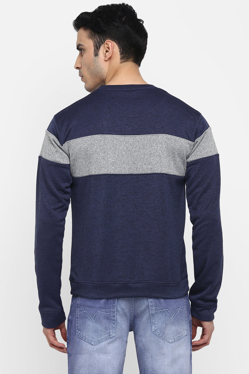 Men's Full Sleeves ColorBlock Round Neck Sweatshirt - Navy Melange