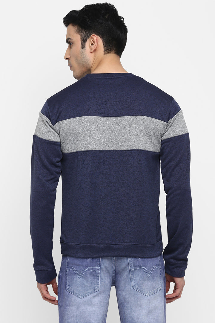 Men's Full Sleeves ColorBlock Round Neck Sweatshirt - Navy Melange