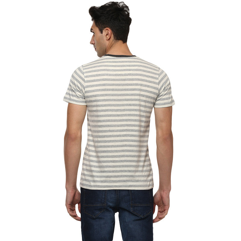 Men's Round Neck T-Shirt - Grey Melange & Off White
