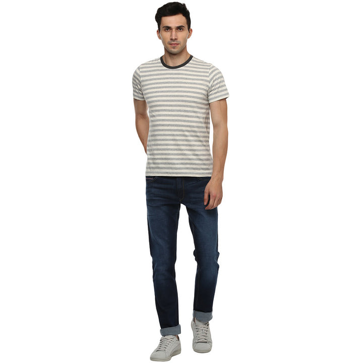 Men's Round Neck T-Shirt - Grey Melange & Off White