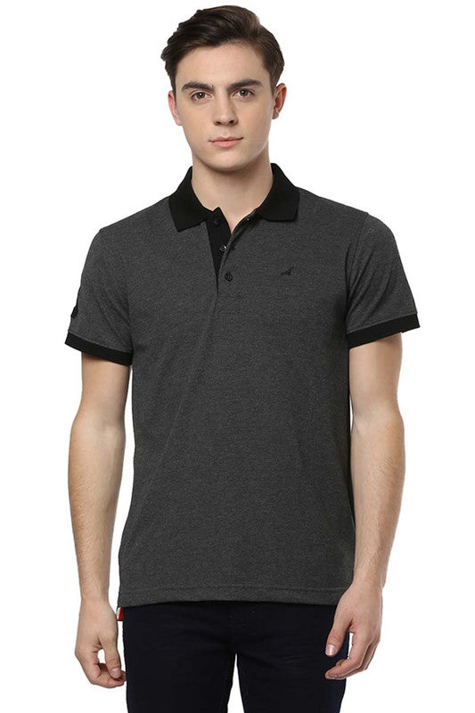 Men's Polo Collar Half Sleeves T-Shirt - Charcoal Melange