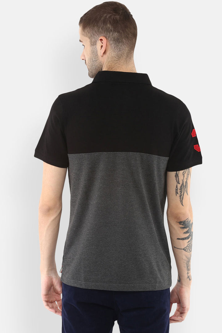 Men's Polo Collar T-Shirt - Charcoal & Black