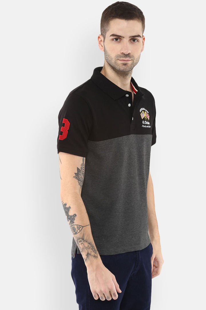 Men's Polo Collar T-Shirt - Charcoal & Black