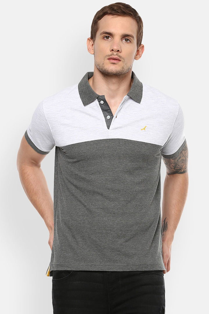 Men's Polo Collar T-Shirt - Ecru Melange & Charcoal Melange