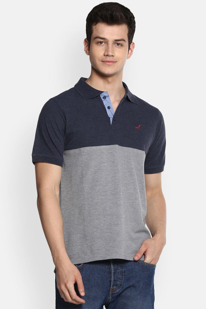 Men's Polo Collar T-Shirt - Navy Melange & Grey Melange