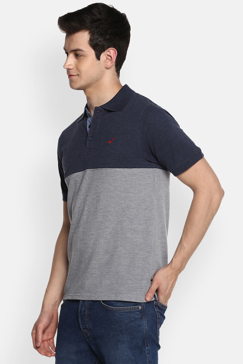 Men's Polo Collar T-Shirt - Navy Melange & Grey Melange