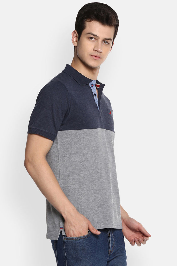 Men's Polo Collar T-Shirt - Navy Melange & Grey Melange