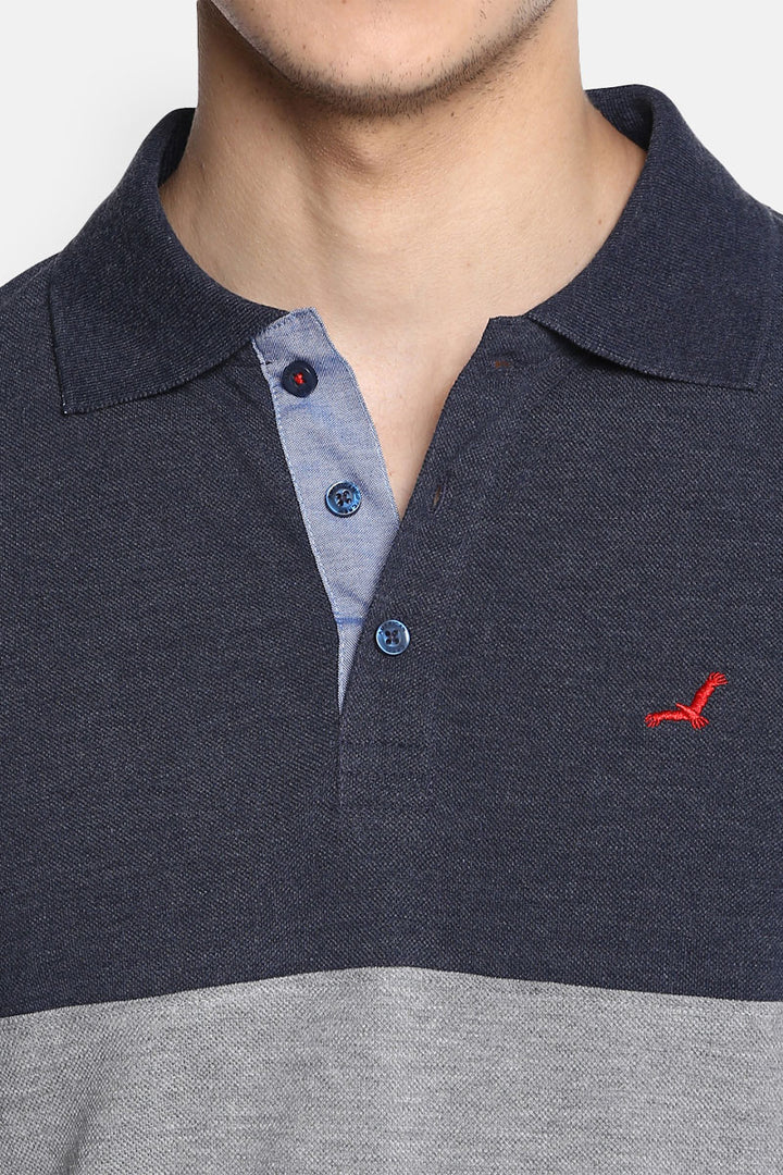 Men's Polo Collar T-Shirt - Navy Melange & Grey Melange