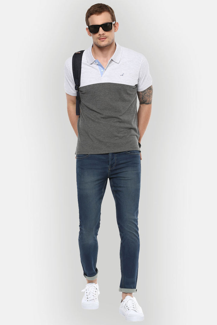 Men's Polo Collar T-Shirt - Ecru Melange & Charcoal Melange