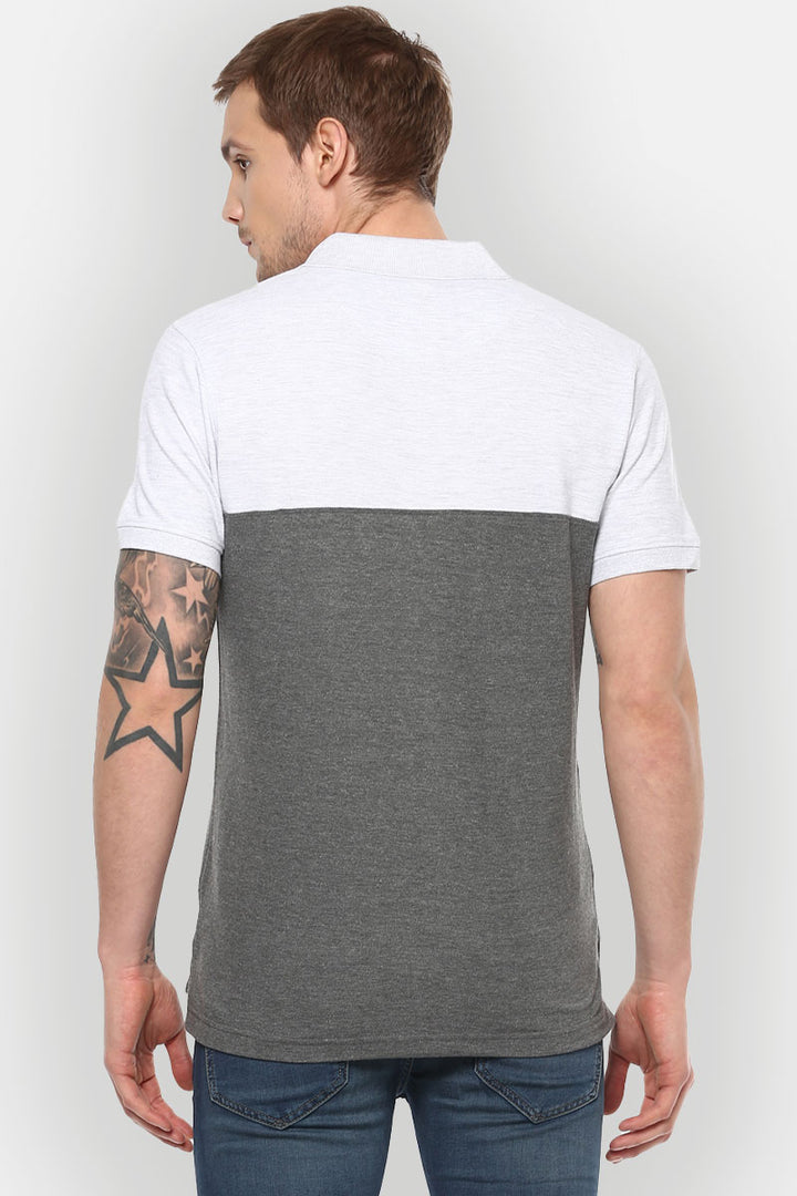 Men's Polo Collar T-Shirt - Ecru Melange & Charcoal Melange