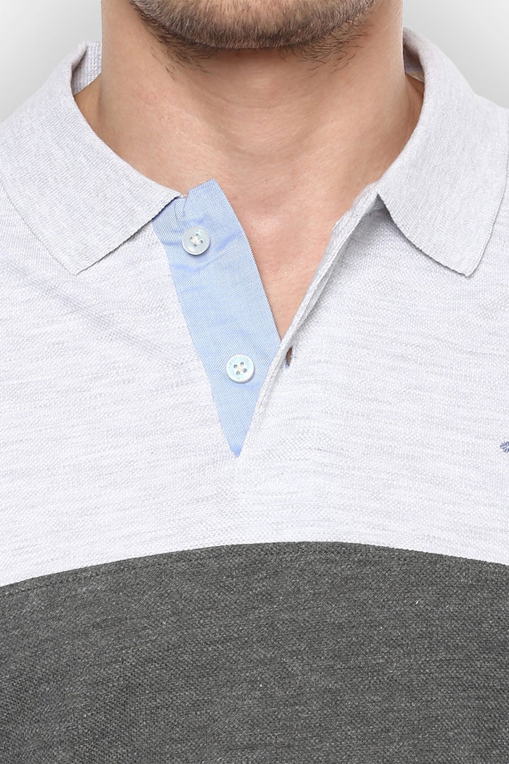 Men's Polo Collar T-Shirt - Ecru Melange & Charcoal Melange