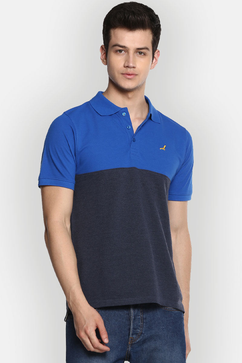 Men's Polo Collar T-Shirt - Royal Blue & Navy Melange