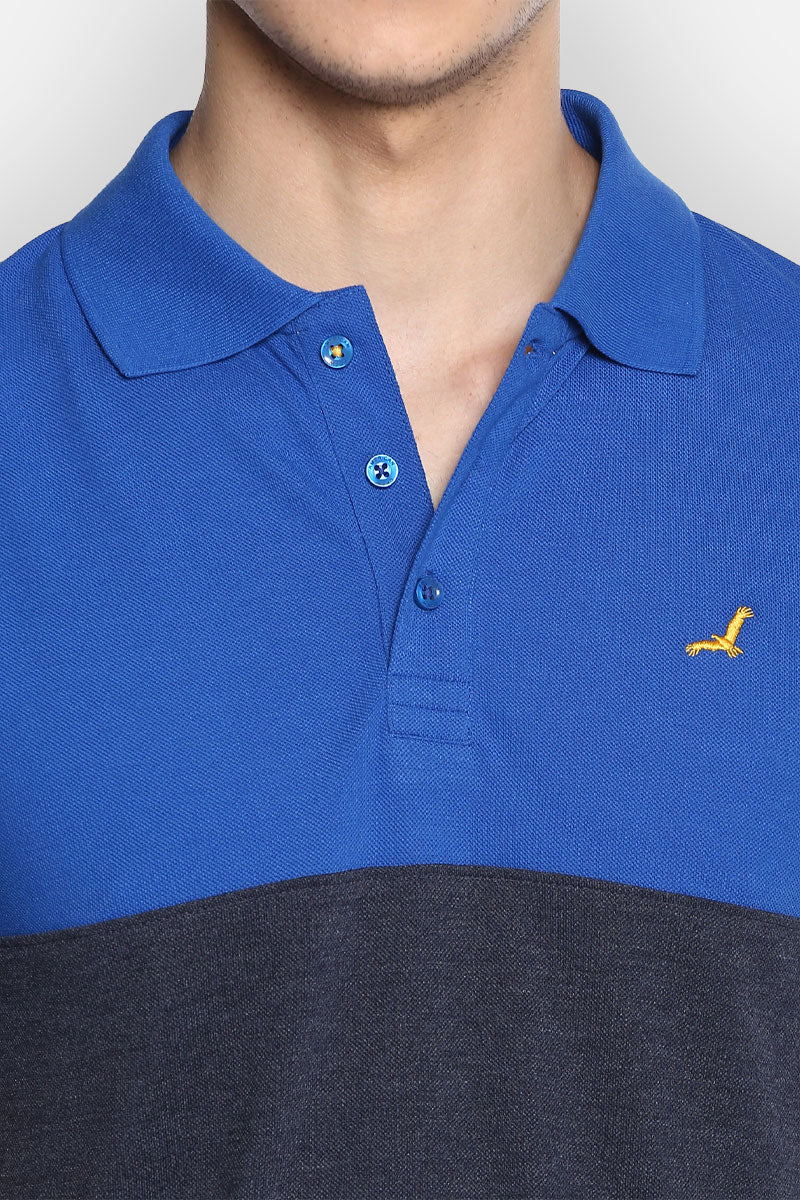 Men's Polo Collar T-Shirt - Royal Blue & Navy Melange