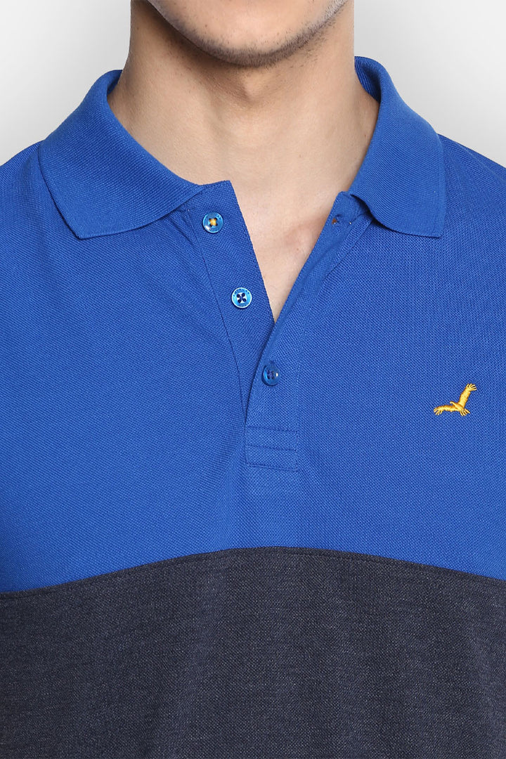 Men's Polo Collar T-Shirt - Royal Blue & Navy Melange