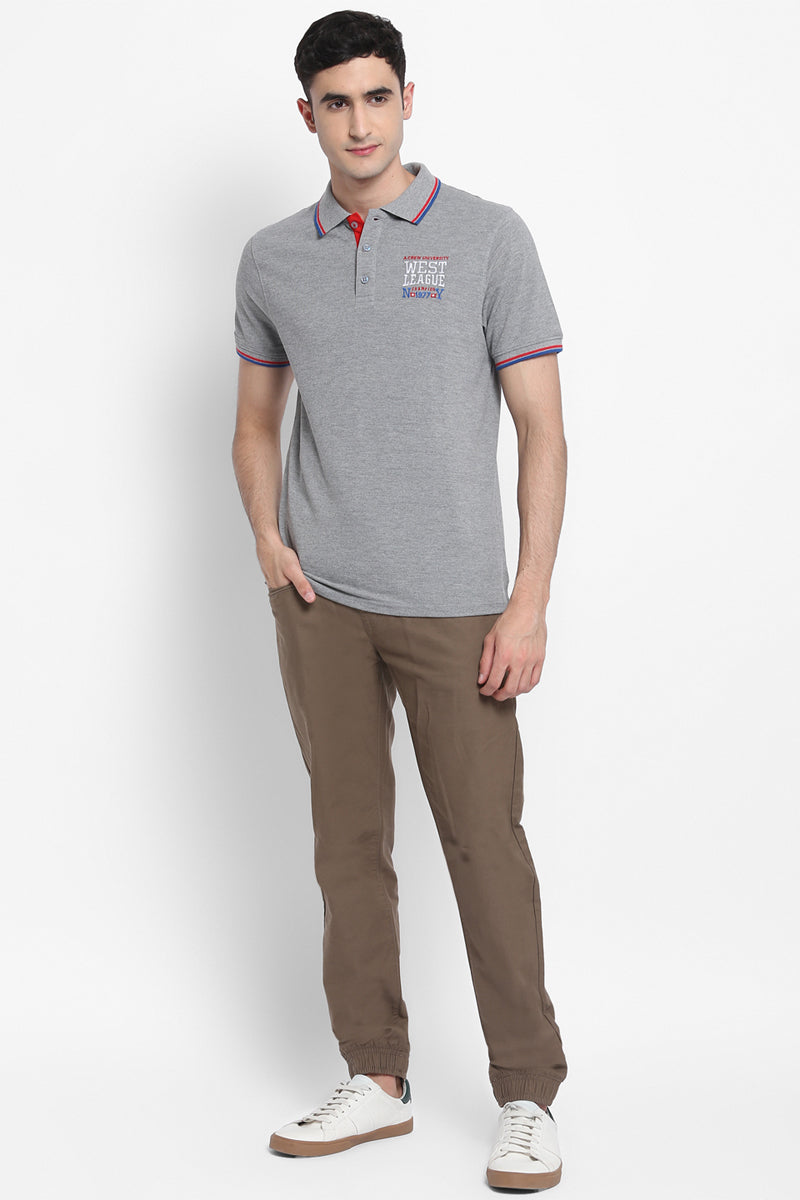 Men's Polo Collar T-Shirt - Grey Melange