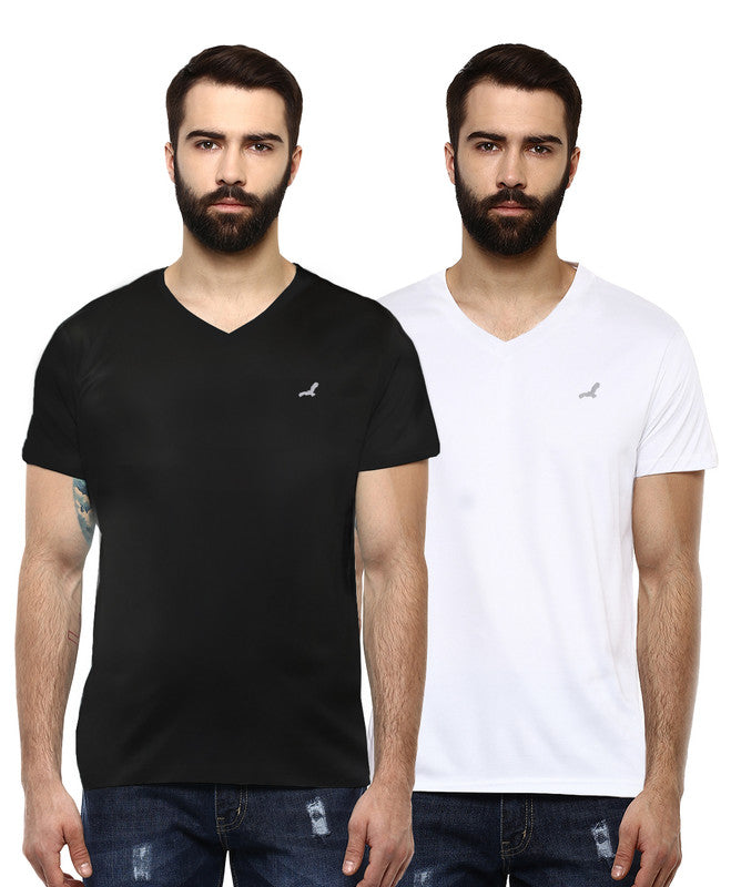 Men's V Neck Half Sleeves T-Shirts Pack of 2 - White & Black