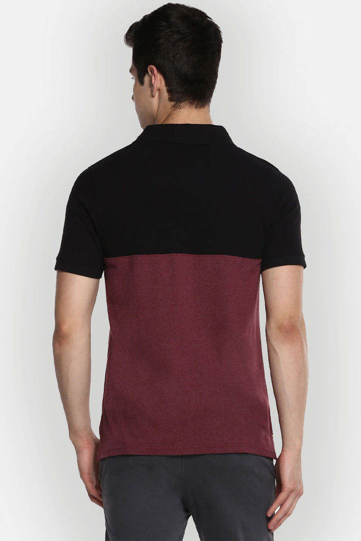 Men's Polo Collar T-Shirt - Black & Burgundy Melange