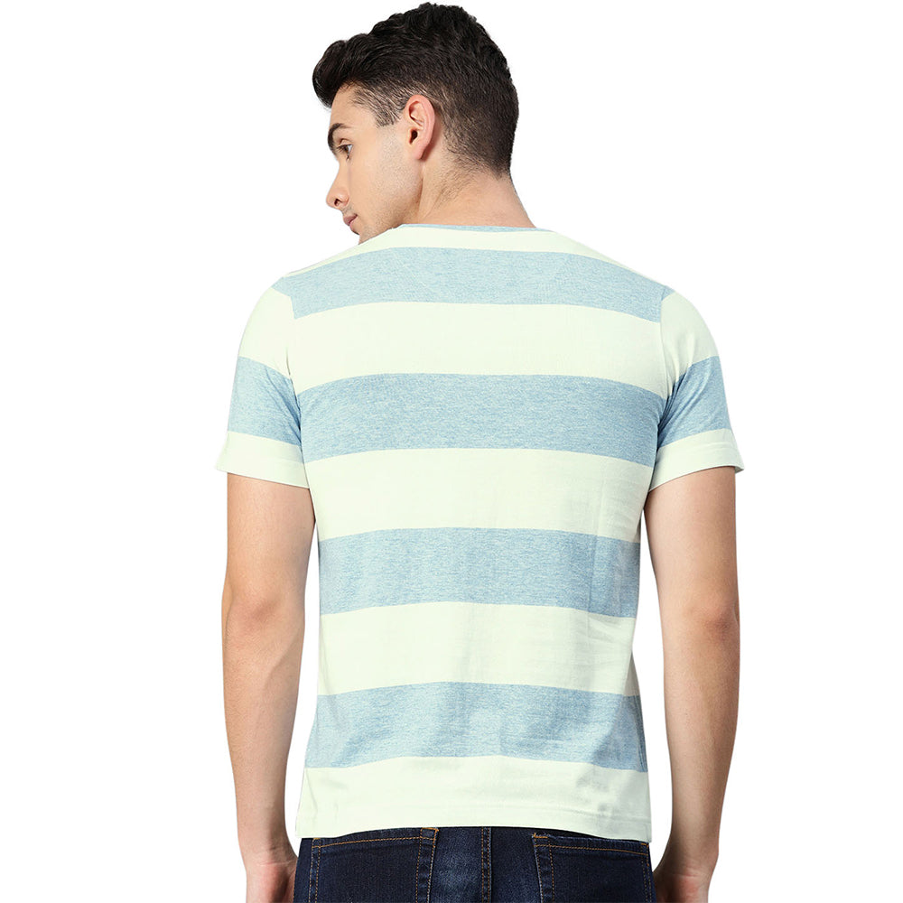 Cotton Round Neck T-Shirt - White & Sky Blue (No Exchange No Refund)