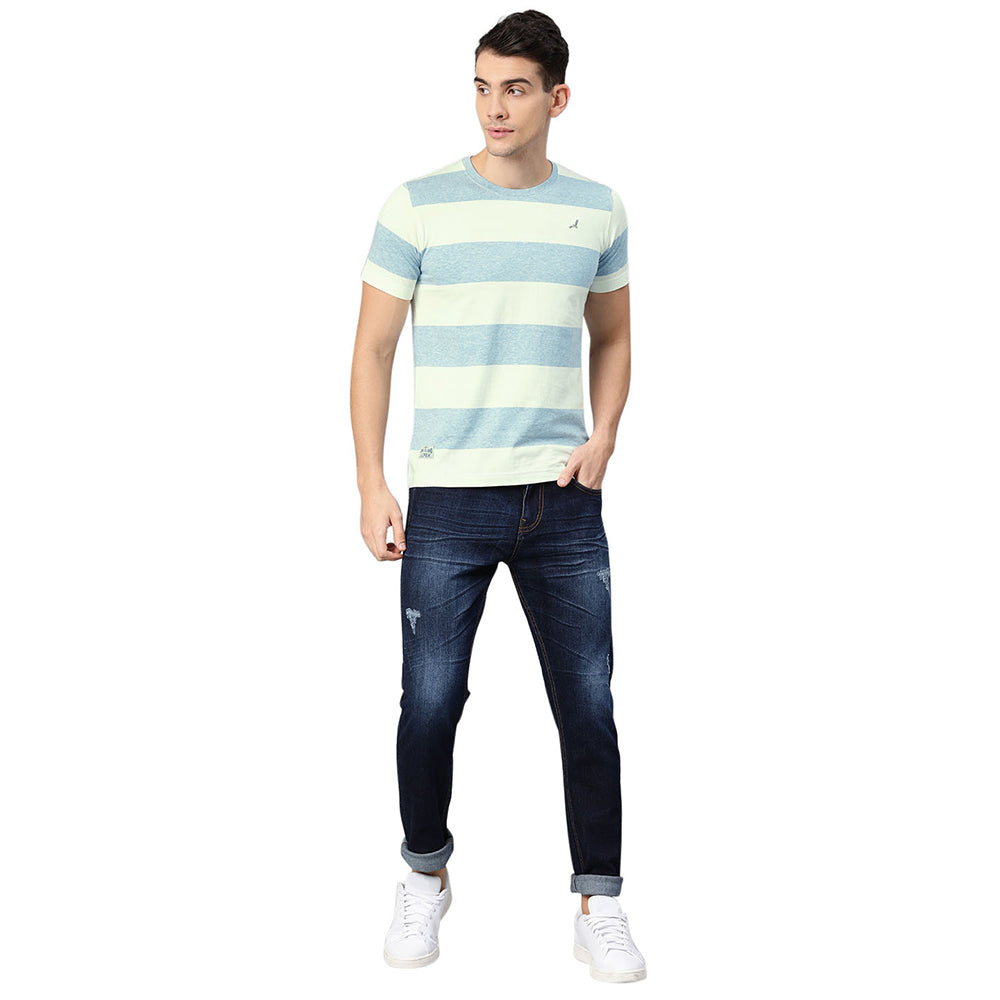 Cotton Round Neck T-Shirt - White & Sky Blue (No Exchange No Refund)