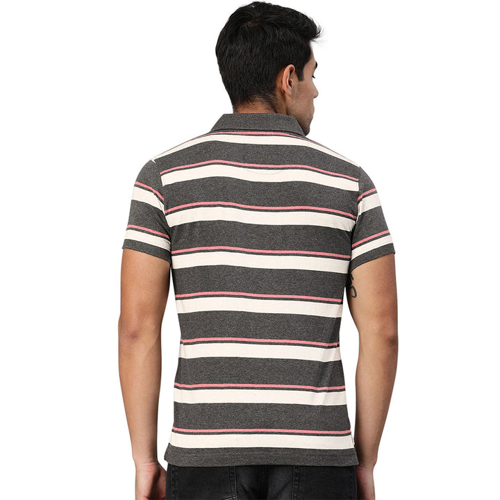 Men's Polo Collar T-Shirt - Charcoal & Ecru Melange