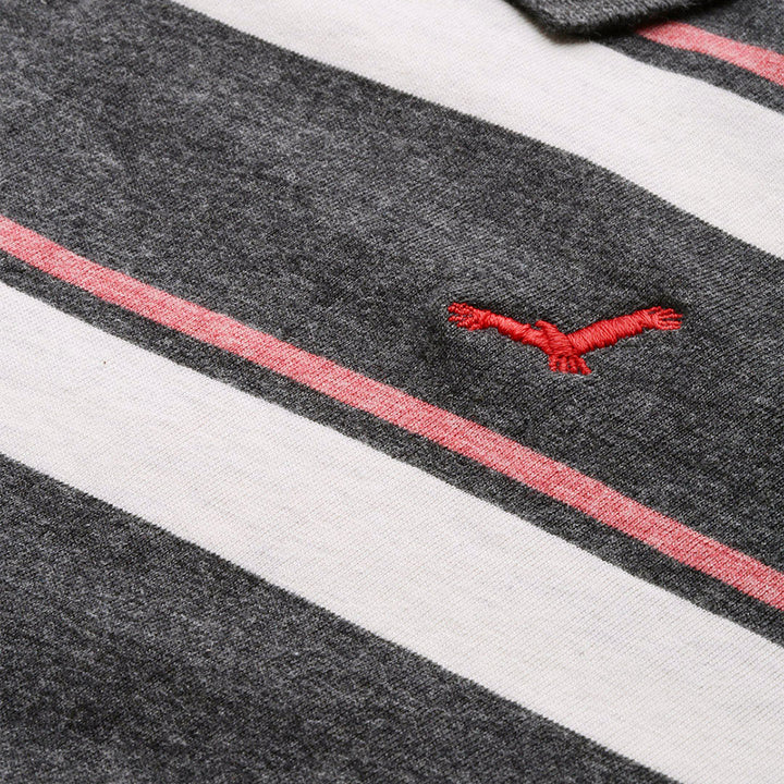 Men's Polo Collar T-Shirt - Charcoal & Ecru Melange