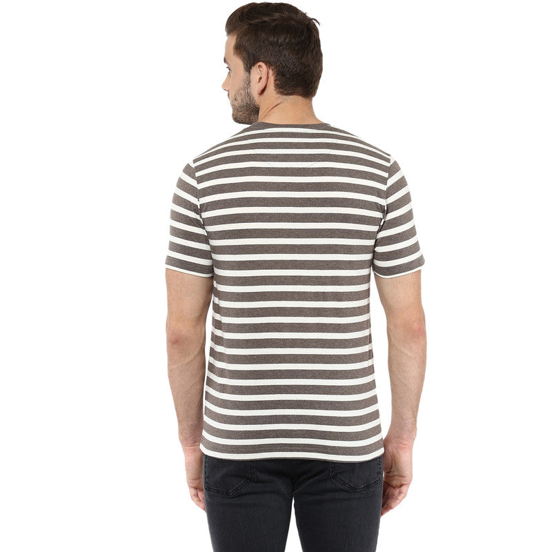 Men's Round Neck T-Shirt - Off White & Brown (Clearance - No Exchange No Return)