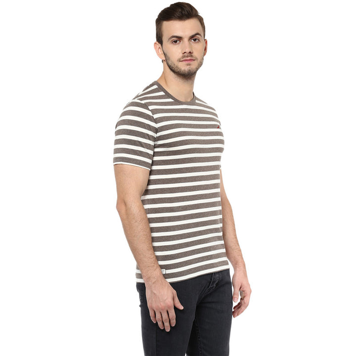 Men's Round Neck T-Shirt - Off White & Brown (Clearance - No Exchange No Return)