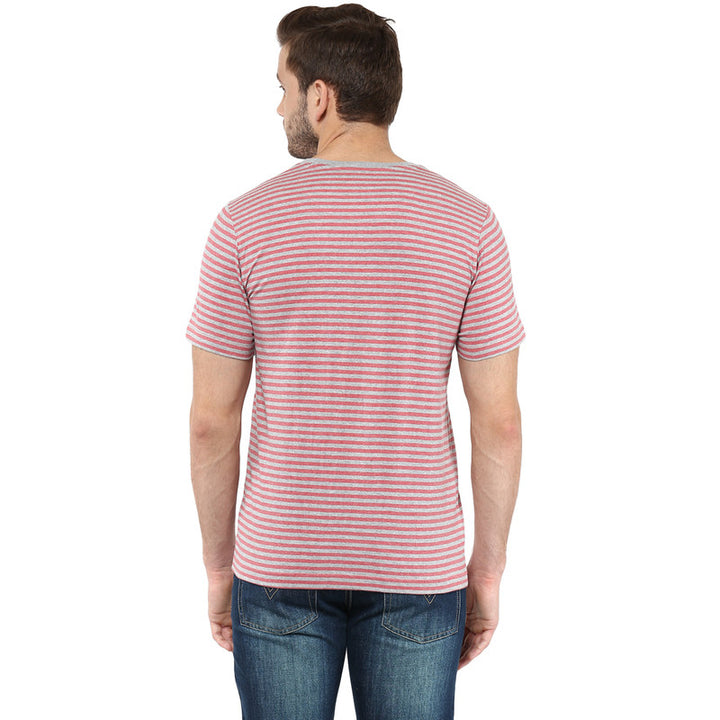 Men's Round Neck T-Shirt - Red & Grey Melange