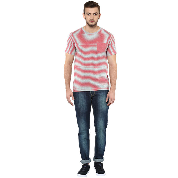 Men's Round Neck T-Shirt - Red & Grey Melange