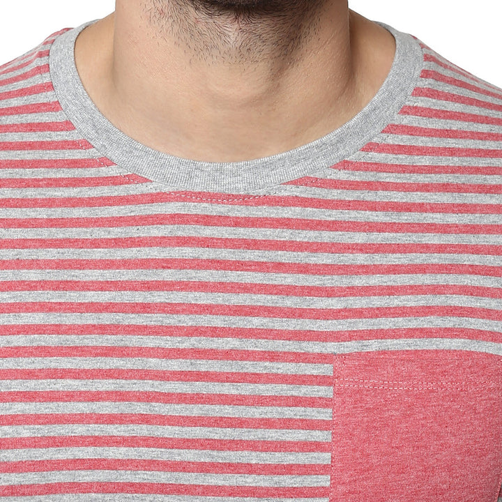 Men's Round Neck T-Shirt - Red & Grey Melange