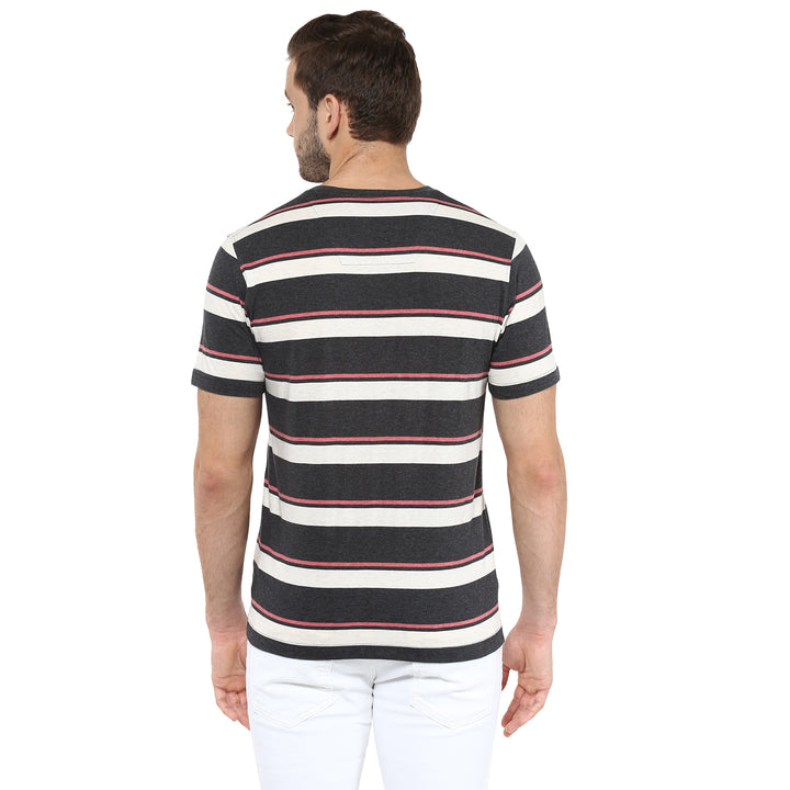 V Neck T-Shirt for Men - Off White, Charcoal & Brick Red Melange (No Exchange No Return)