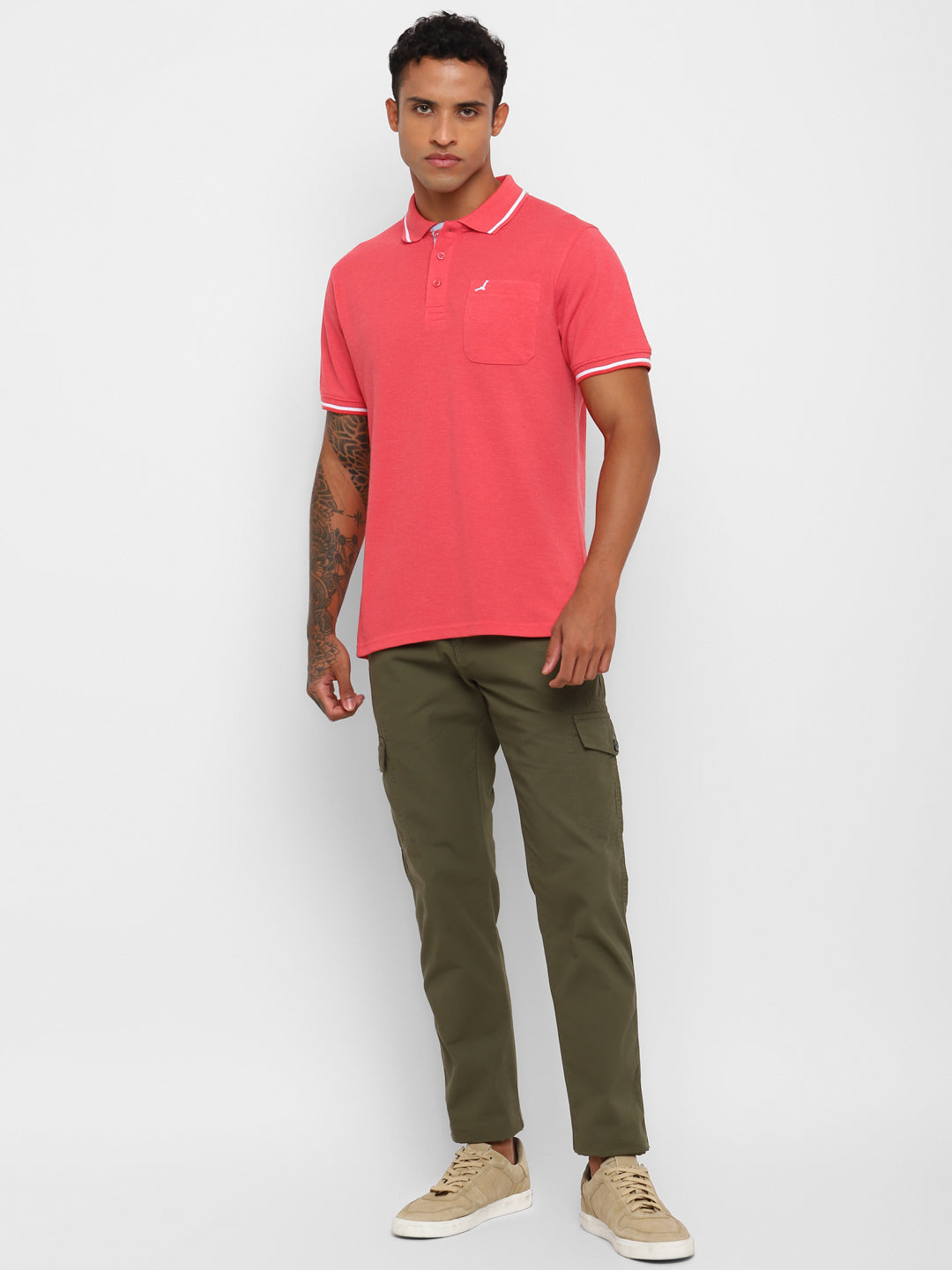 Polo Collar T-Shirt for Men with Pocket - Red Orange Melange