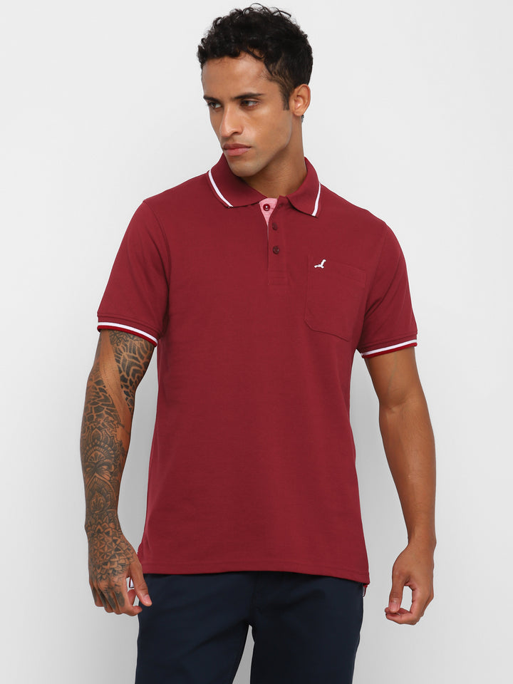 Polo Collar T-Shirt for Men with Pocket - Dark Red