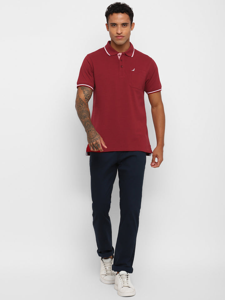 Polo Collar T-Shirt for Men with Pocket - Dark Red